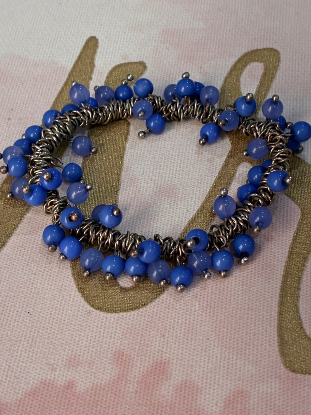 Blue Beaded Silver-Tone Stretch Bracelet - Unbranded
